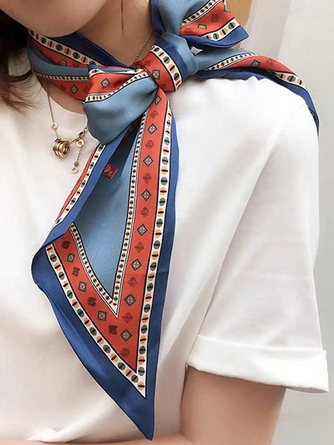 2026 New Luxury Design Long Silk Scarf Female Houndstooth Print Thin Narrow Scarf Bag Hair Band Ribbon Scarfs Women Neckerchief