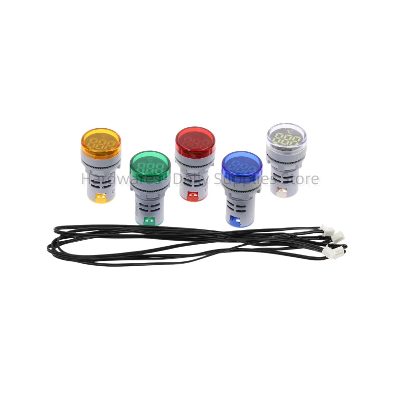 Mini LED Indicator 22mm Digital Display Thermometer Meter -20-200 Degrees Voltage AC20-380V Temperature Sensing Probe Wire