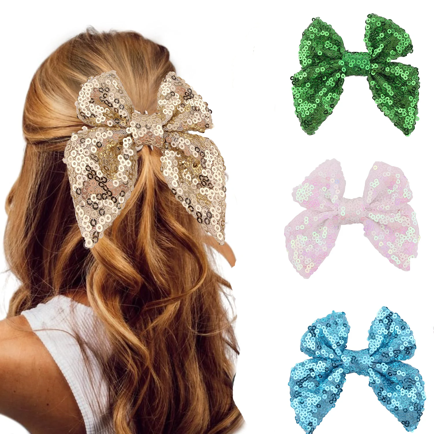

10Pcs/Lot Glitter 3.5'' Sequins Bow Hair Clip Children Shiny Bowknotted Headwear Barrettes Girl DIY Hair Accessories