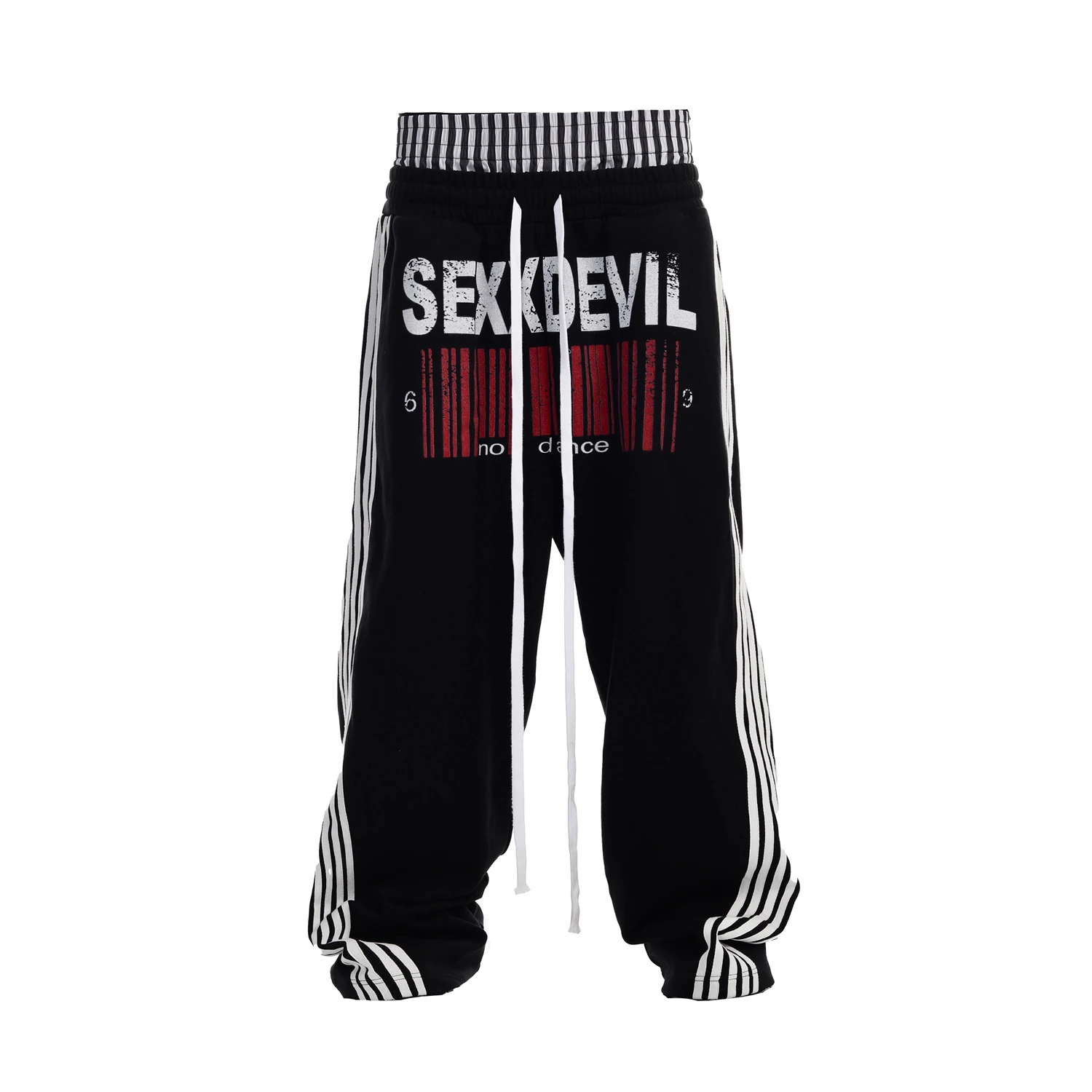 

Women's Y2K Streetwear Oversized Baggy Pants Black with White Stripes Print Casual Wide Leg Trousers Hip Hop Fashion Pants