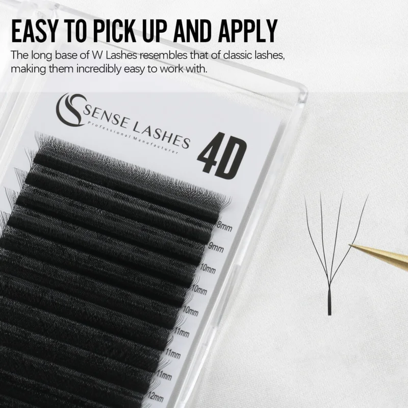 SENSE LASHES 16 Rows 4D W Shape Eyelash C/D Curl 8-15mm Natural Soft Premade Volume Fan Lashes for Beauty Makeup