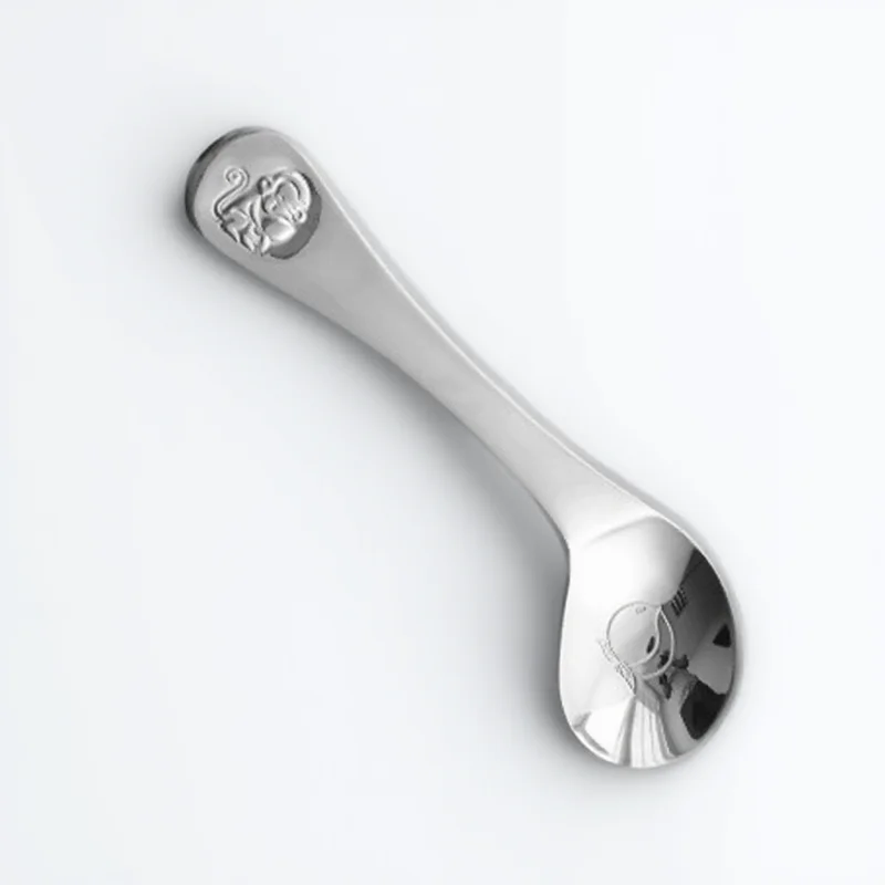 

Stainless Steel Baby Feeding Spoon Feeding Training Spoon for Non Slip Handle Ergonomic Bent Design Animal Engraved