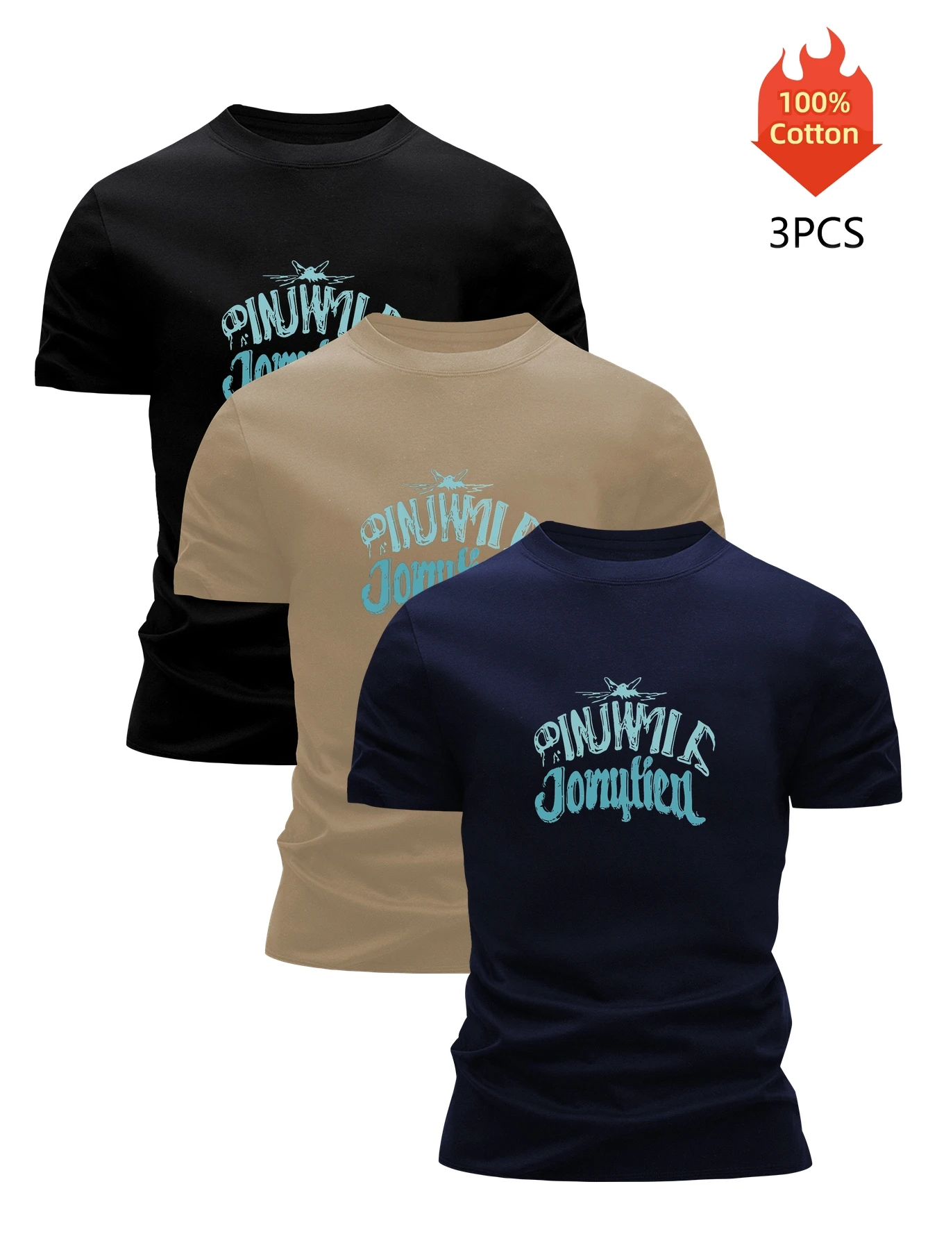 3 Pack T-Shirt Men's 100% Cotton Graphic Printed Tees Funny Summer Blouse Casual Breathable Cool High Quality Clothing