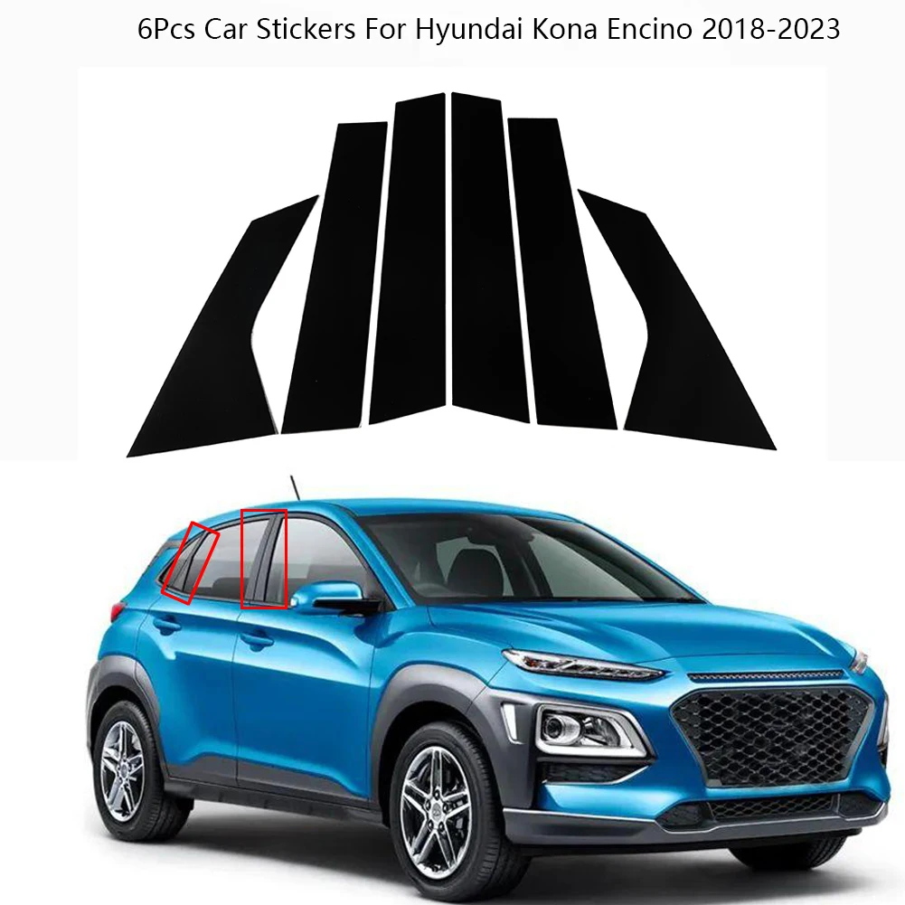 

6Pcs/Set Carbon Fiber Black Door Window Trim Stickers Pillar Posts For Hyundai Kona Encino 2018-2023 Extieror Car Accessories