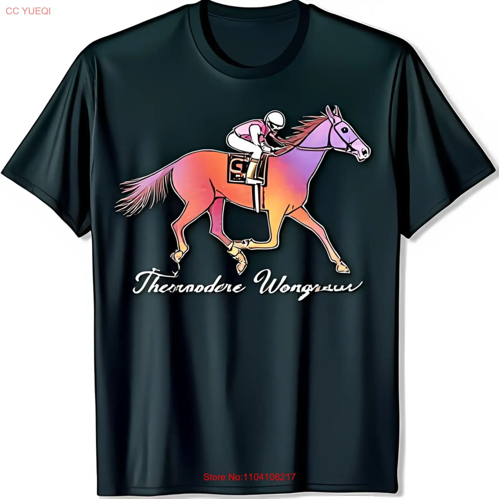 

Colorful Racehorse and Graphic Black T-Shirt Theodore Wongraus Design