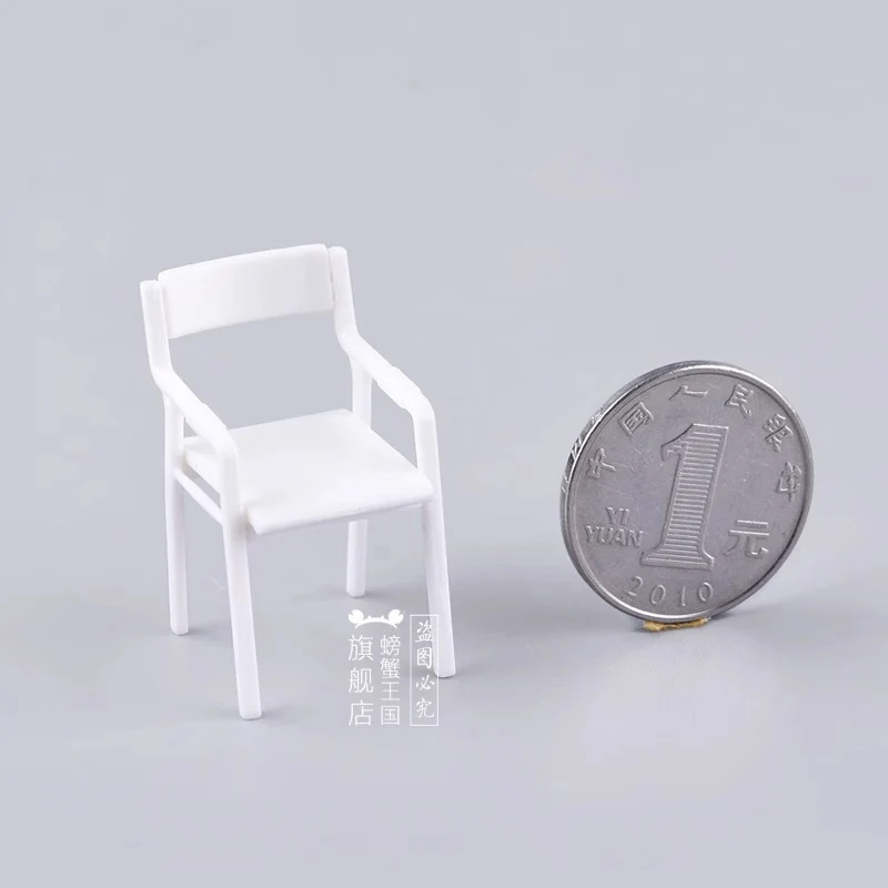 2Pc Dollhouse Miniature White Chair Plastic Simulation Furniture Armchair Stool Model Doll House Decor Accessories Toy