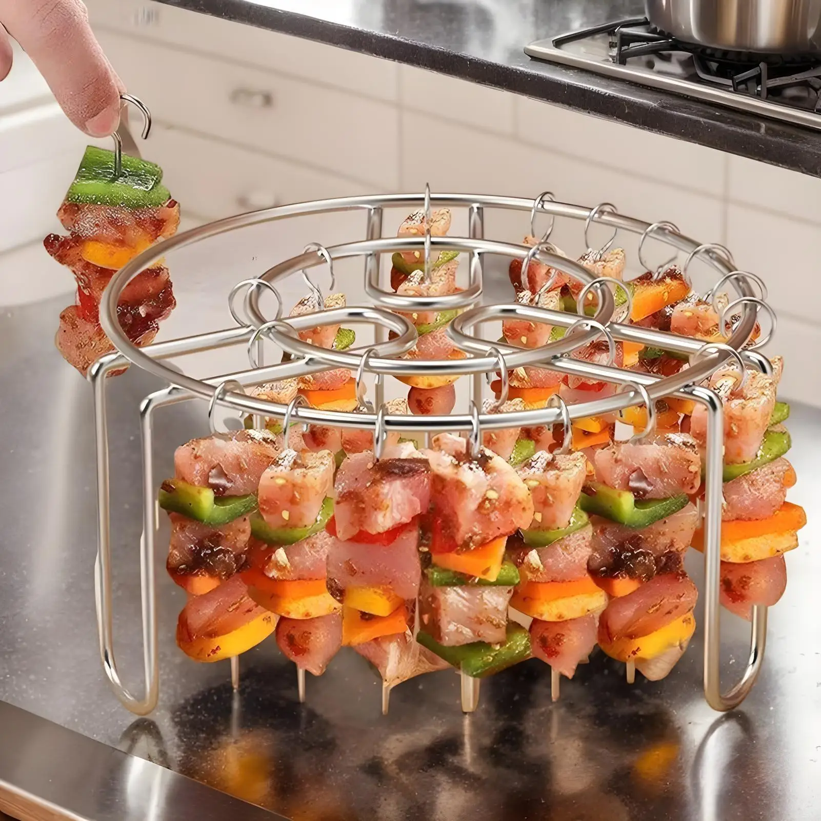 24 Skewers Air Fryer Stainless Steel Grill Vertical Skewer Hanging Oven Kebab Rack Kebab Holder Kitchen Gadgets Grill