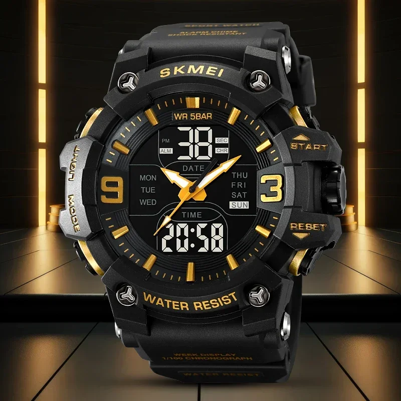 SKMEI 2222 5Bar Waterproof Digital Wristwatches Countdown Male Alarm Reloj Hombre Sport Fashion Watch Mens Chrono Casual