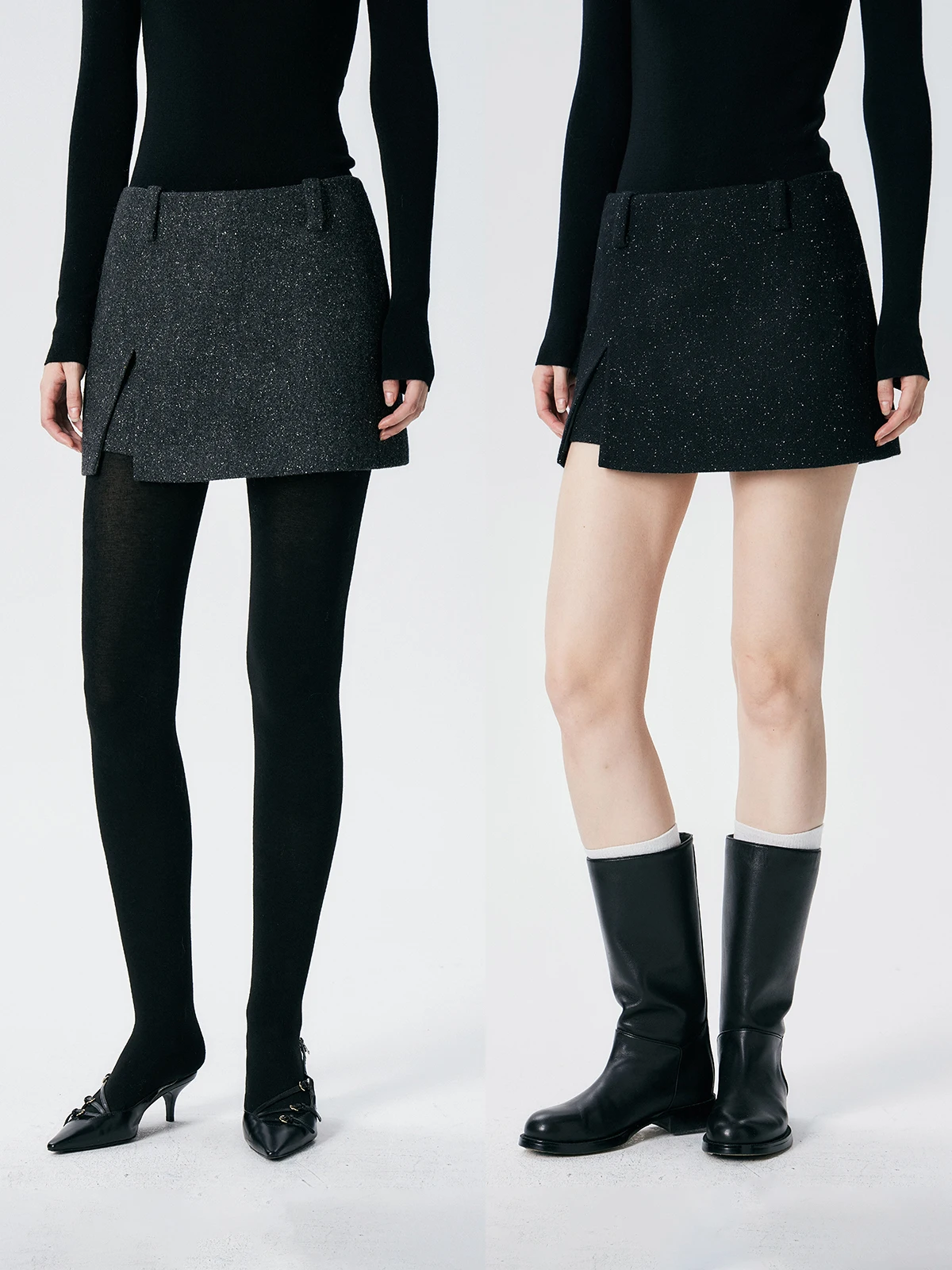 

Thoransaura Wool Blend Miu Sle Retro High nce Spot Skirt Pants ort Skirt Casual mid Waist Straight Tube Skirt