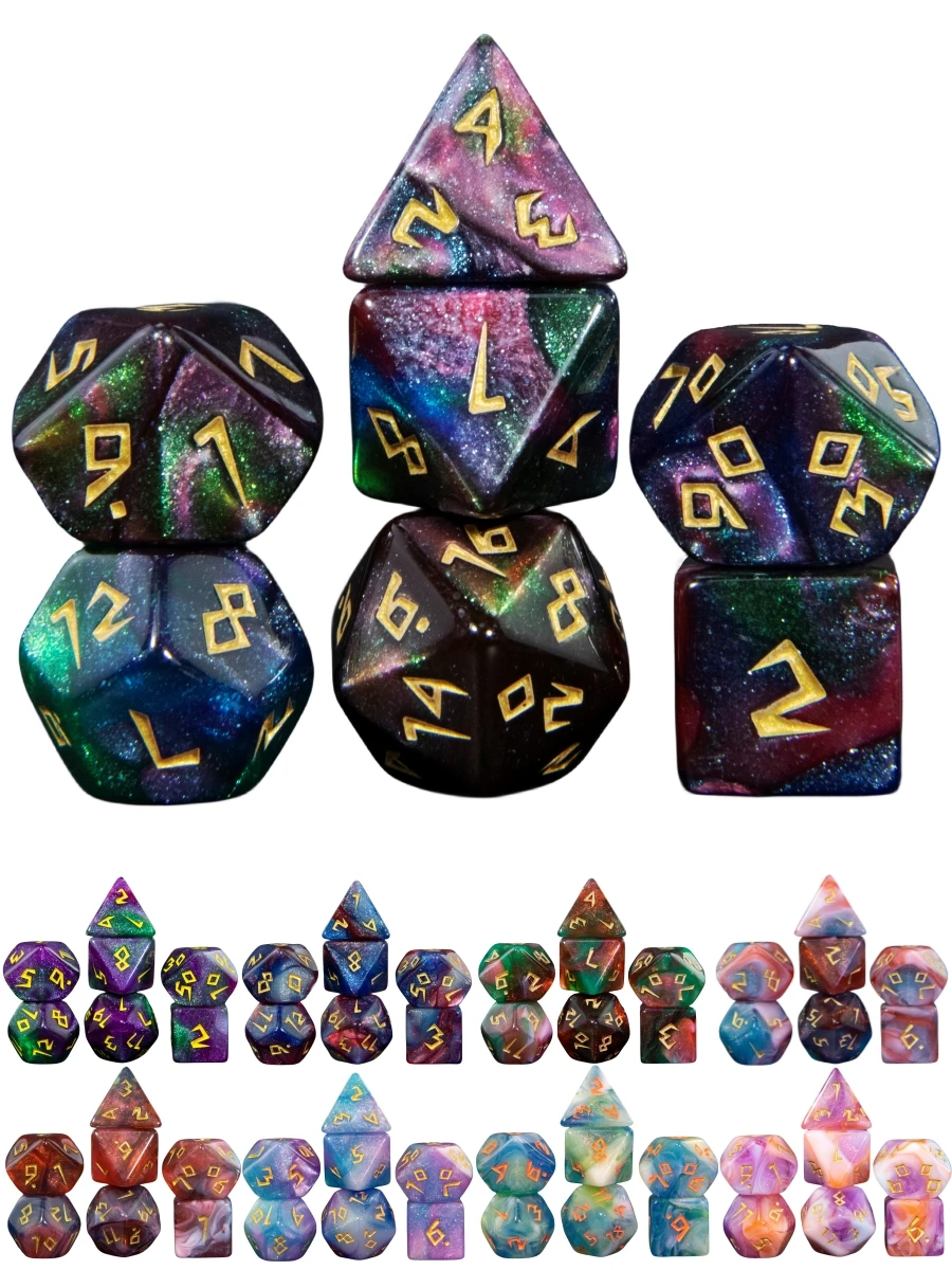 Jeu de dés polyédriques DND-7 pièces, dés de jeux à paillettes de couleurs mélangées en acrylique pour jeu de société RPG de divertissement souvenir