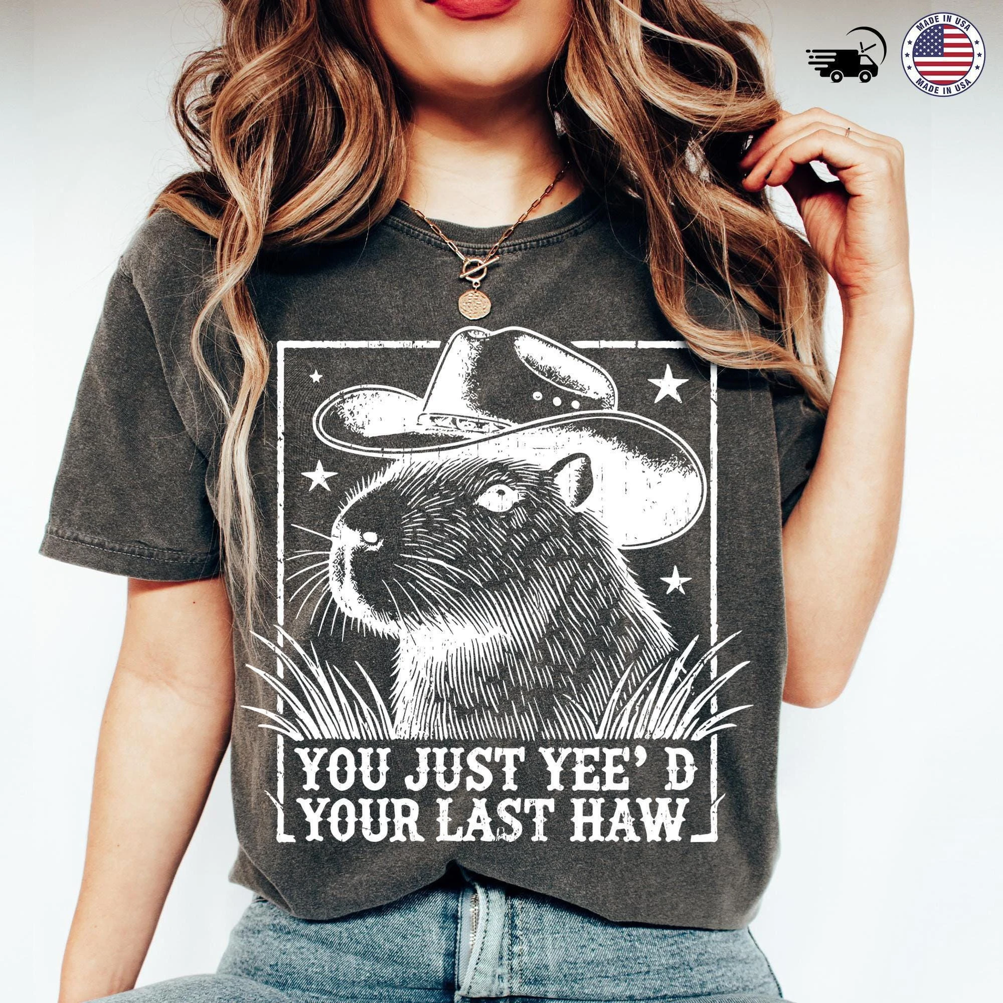 Cowboy Capybara Shirt, Funny Western T-Shirt, Yeehaw Graphic Tee, Country Farm Animal Tee,  Funny Gift for Him or Her