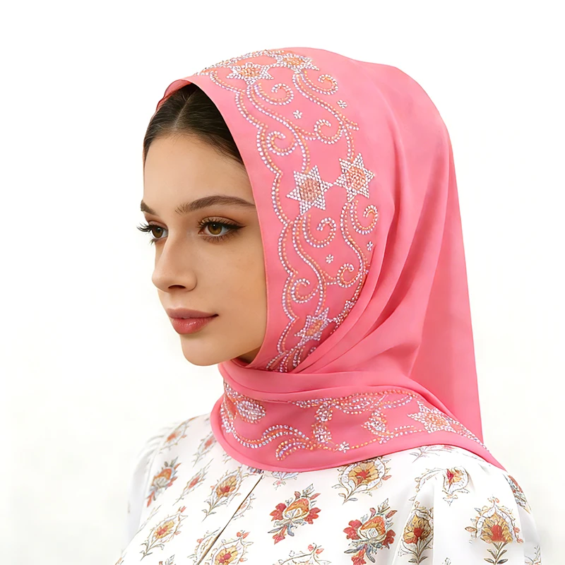 

26color Luxurious Diamond-Studded Six-Pointed Star Floral Traditional Decorative Scarf,Ethnic Style Shawl,70x170cm Islamic Hijab