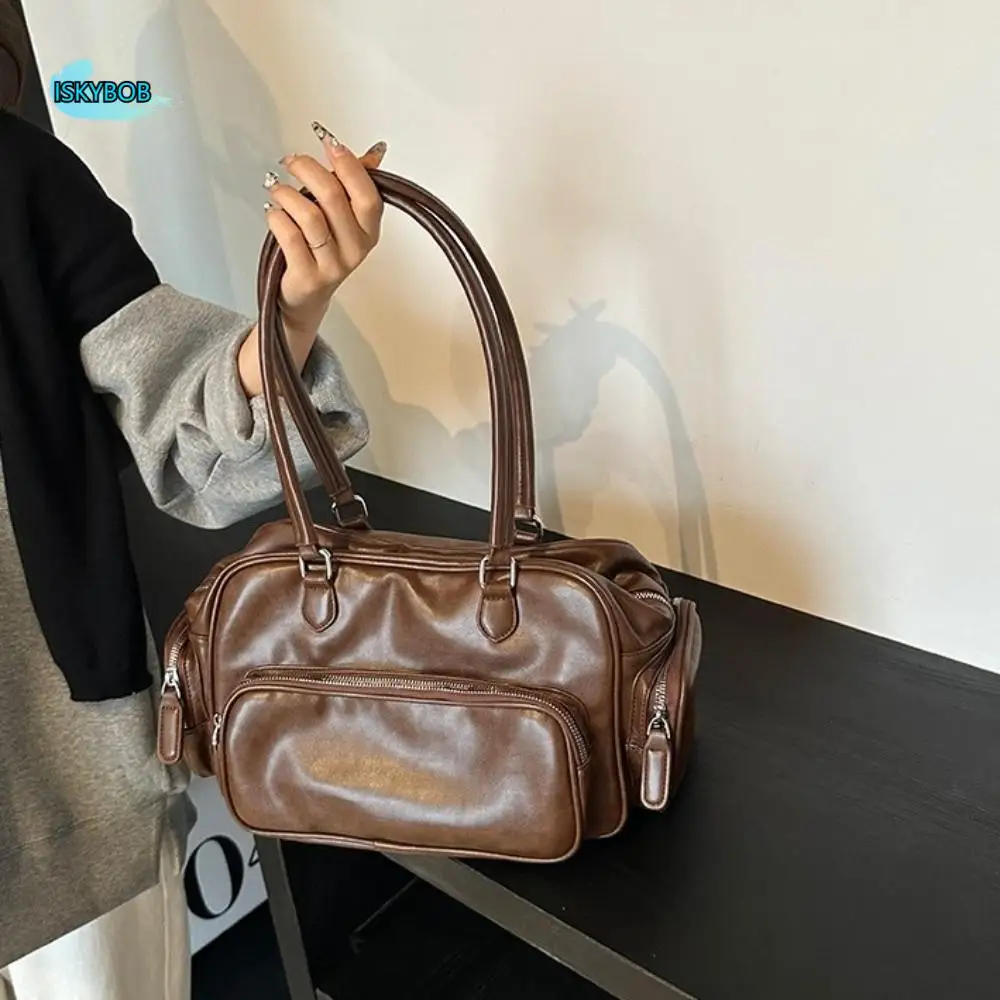 

Сумка из искусственной кожи с несколькими карманами, сумка на плечо в корейском стиле, сумка из искусственной кожи под мышками, универсальная сумка для хранения, офисная сумка из искусственной кожи