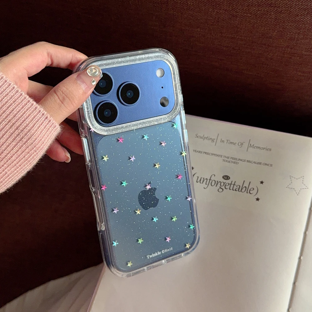 Glitzernde, glänzende Sterne, IMD-Transparente Rückseite für iPhone 17 16 18 Pro Max 13 14 15 Promax, INS-Schutz, stoßfeste Handyhülle – Detail 10