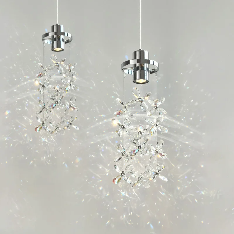 

Роскошные романтические хрустальные подвесные светильники с цветком, прикроватные тумбочки для спальни, художественная подвесная линейная лампа, креативный проход, коридор, фойе, ресторан