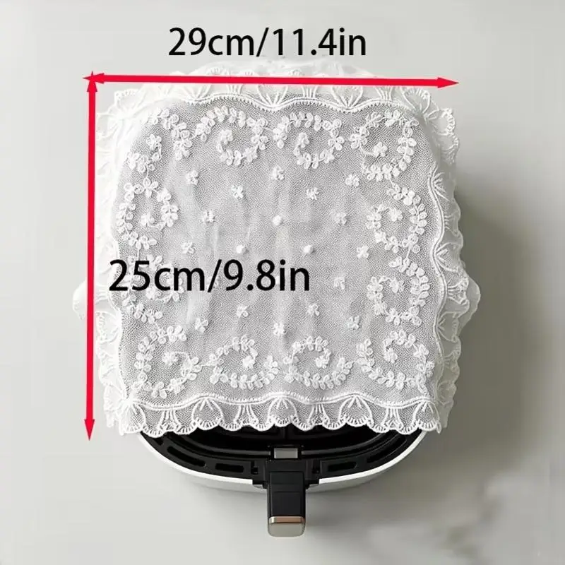 White Lace Dustproof Cover Square Air Fryer Dust Cover Electric Rice Pot Cover Oilproof Kitchen Pressure Cooker Protector Cover