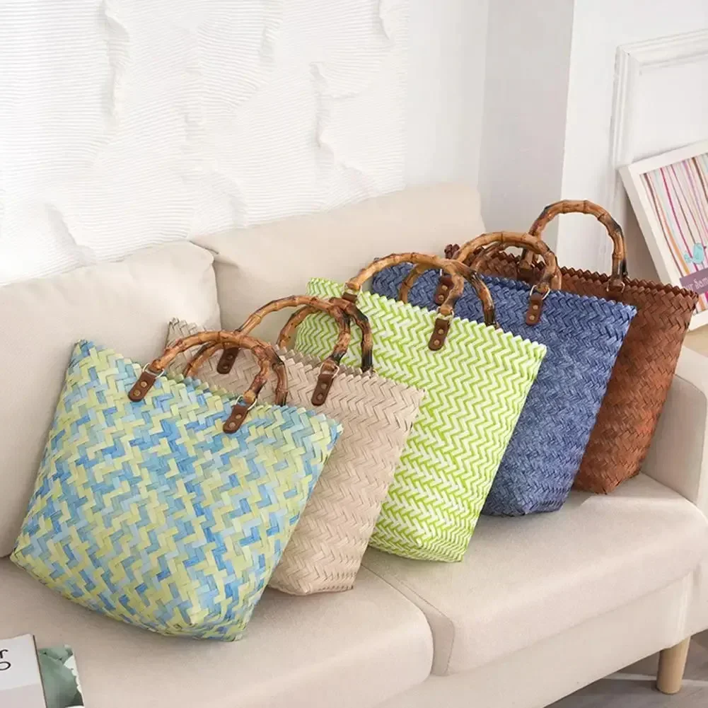 Woven Handbag For Women Retro French Straw Woven Bag Versatile Large Capacity Waterproof Bag Bohemia Vacation Beach Totes Bag