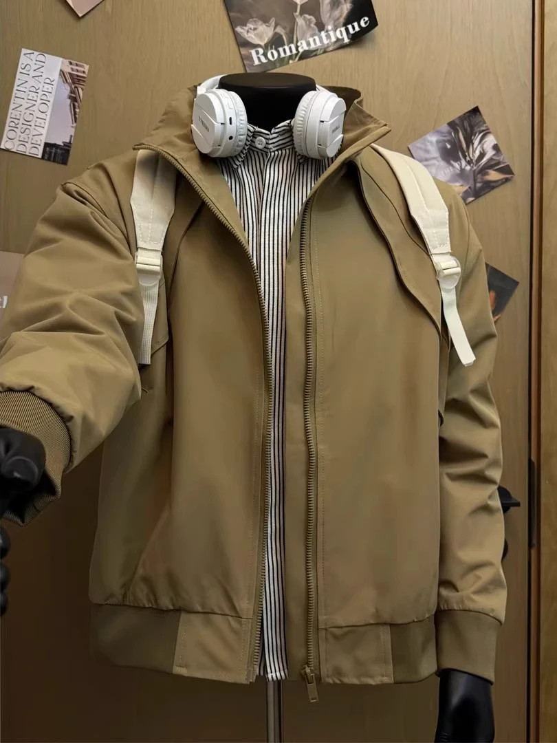 

Boxy White Deconstructed Pilot Jaet Men's Autumn Design Stand Collar Tee-Proof Haome Coat American Sle