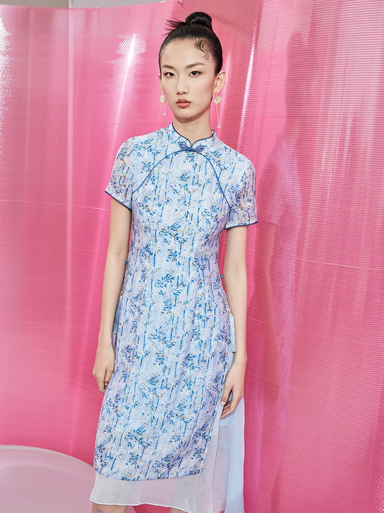 

Юбка с цветочным принтом в стиле ретро, китайский дизайн, из полиэстера, с низким разрезом, для повседневной носки