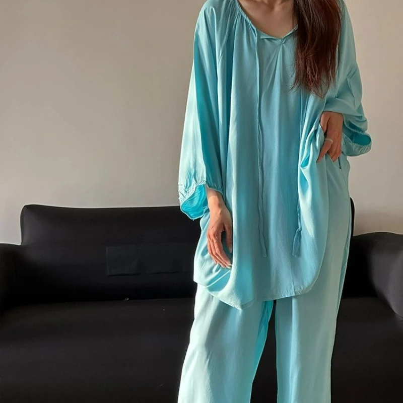 French Gentle Style Long Sleeved Simple Loose Fitting Weighing 300 Pounds Suitable for Outdoor Wear Large Size Pajamas for Women