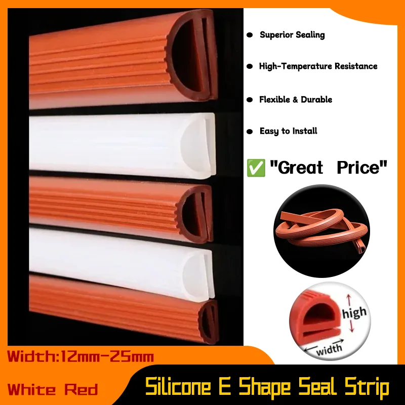 

Silicone E Shape Strip Rubber Sealing Strip Width 12mm-25mm E-shaped E-strip High Temperature Oven Oven Sealing Strip White Red