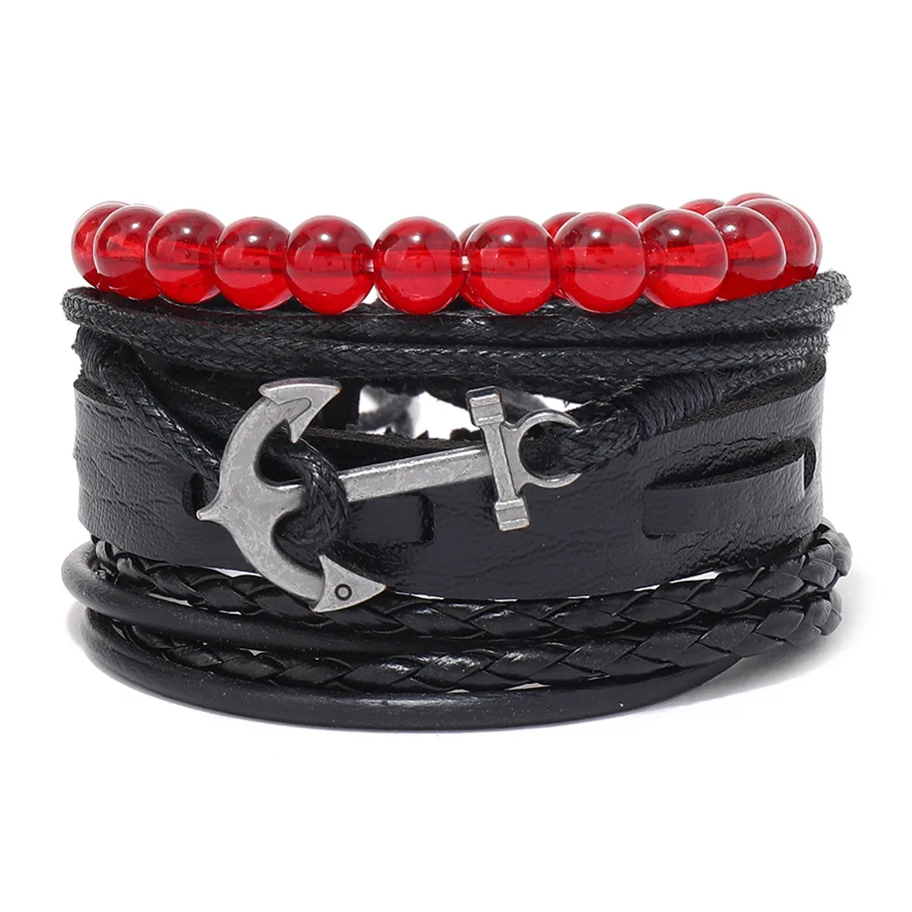 Navy Style Leather Bracelet For Men Multi Woven Men Bracelet With Retro Anchor Shaped Accessories And Multi-layer Bracelets