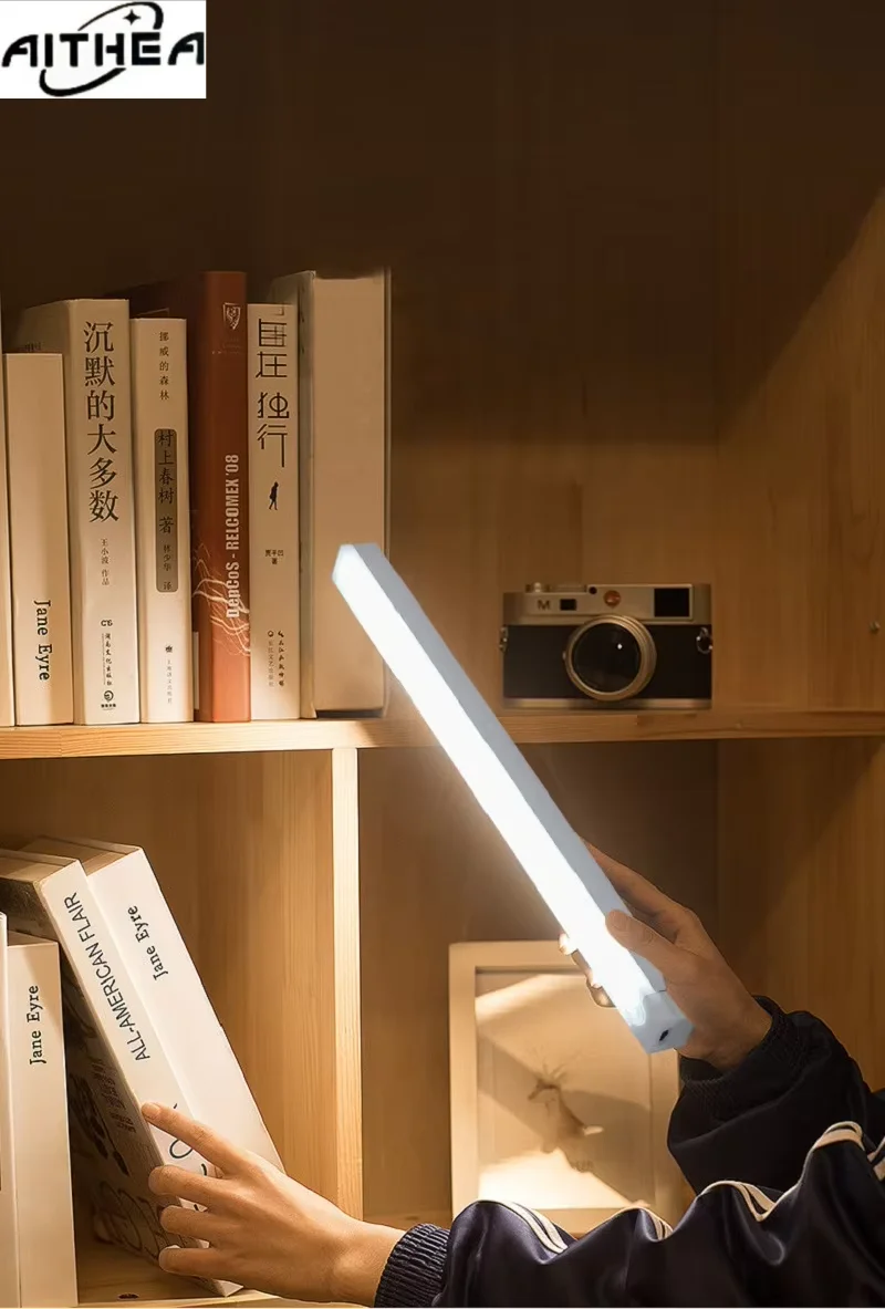 AITHEA Ultra-thin Motion Sensor LED Bar Light USB Rechargeable Long Strip Tube Lamp Mirror Cabinet Kitchen Wardrobe Night Light