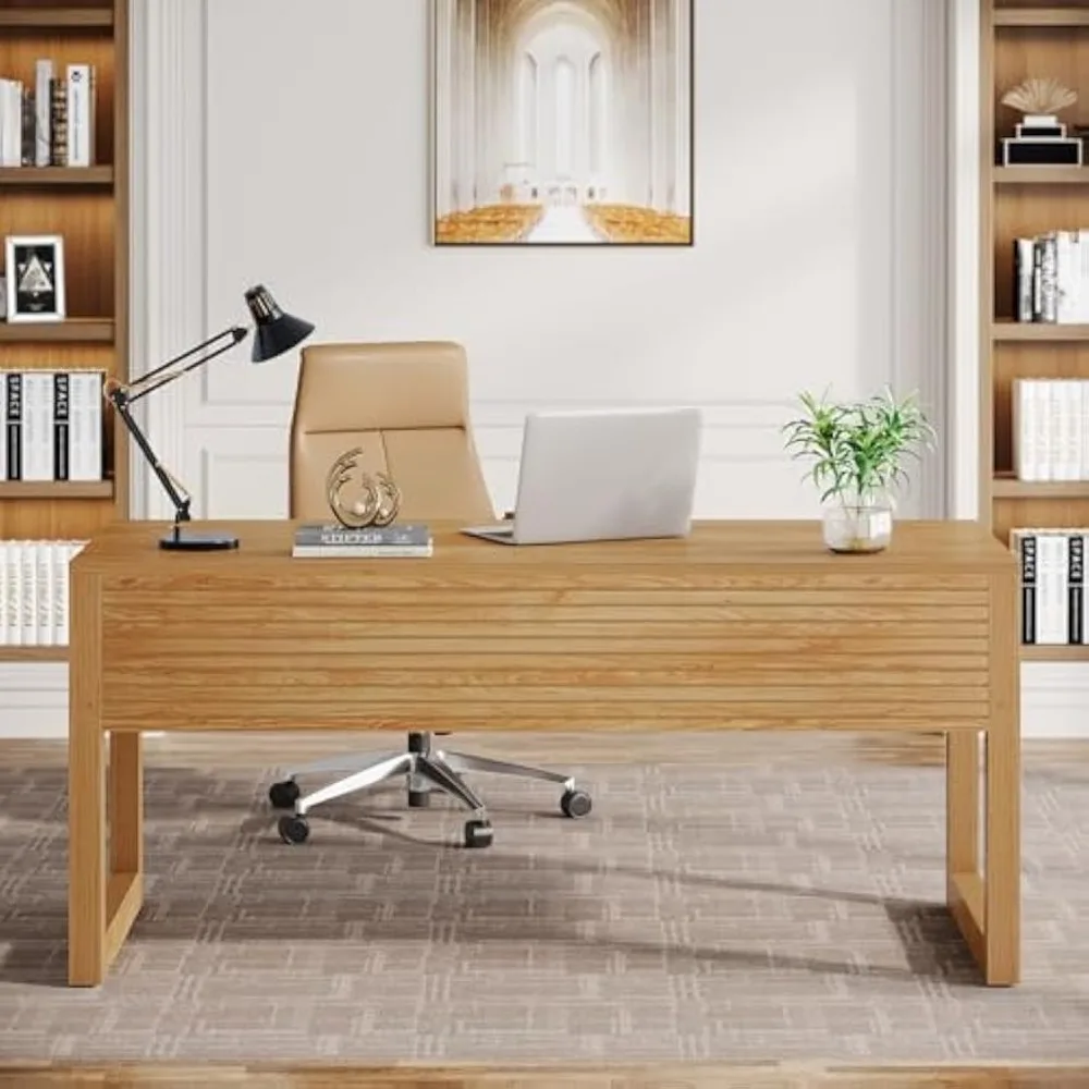 Computer Desk with Bottom Storage Shelf, Writing Table with Thickened Desktop, Executive Desks Workstation, Computer Desk