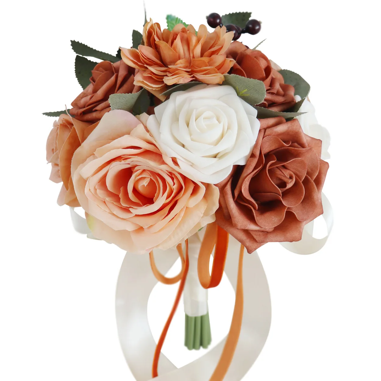 

Terracotta Bride Bridesmaid Bouquets 7 inch Artificial Rose Flower Tossing Bouquet for Fall Wedding Ceremony Decor