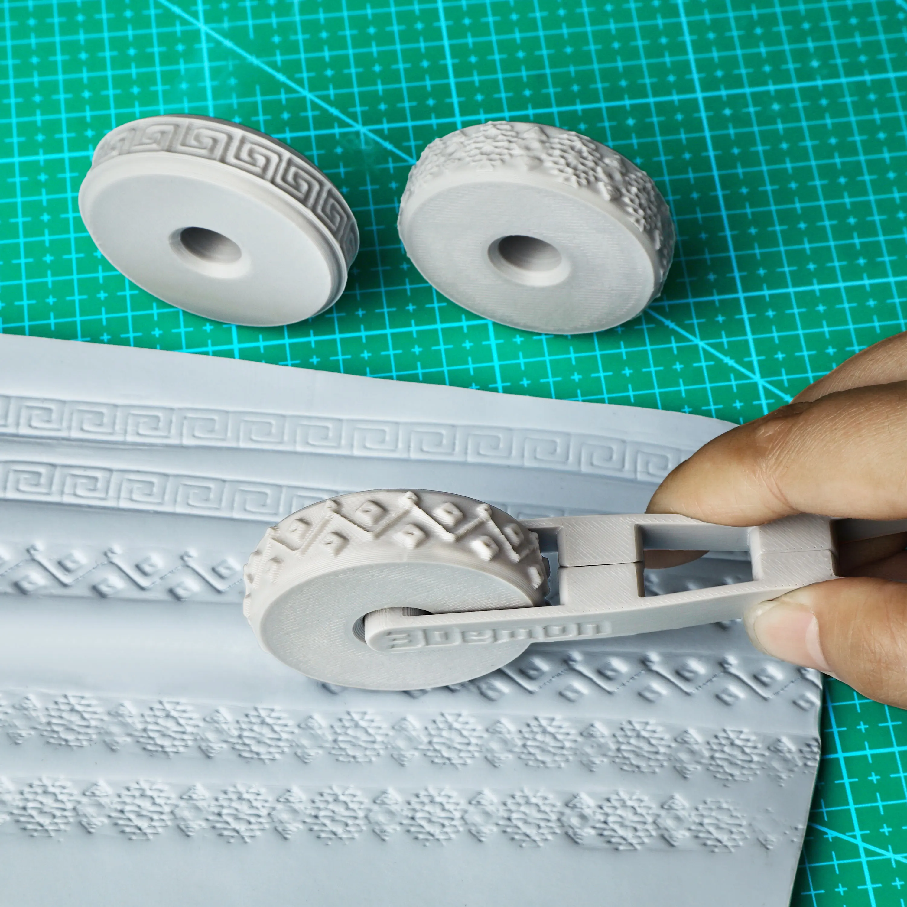 

Stamp Wheels Terrain Set - Grey Texture Rollers for Diorama, Fast Pattern Imprint on Clay & Foam, Craft Tool for TRPG Scenes