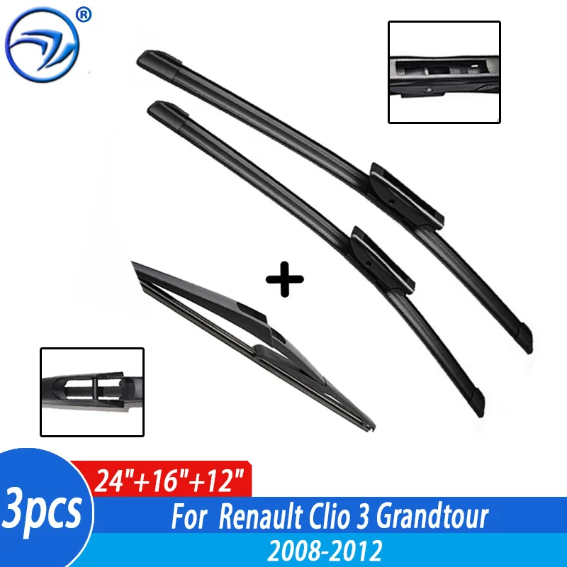 Wiper Front & Rear Wiper Blades Set For Renault Clio 3 Grandtour 2008 09 10 11 2012 Windshield Windscreen Window 24