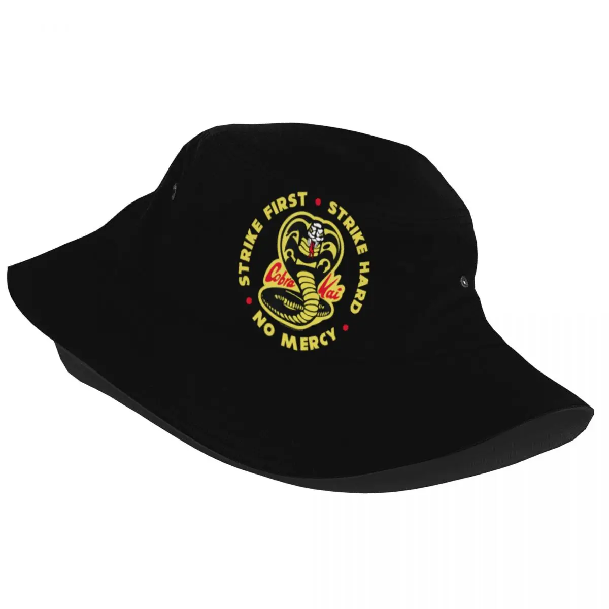 Cobra Kai Strike First Cobra Logo Bucket Hats Customized Summer Travel Beach The Karate Kid Hats