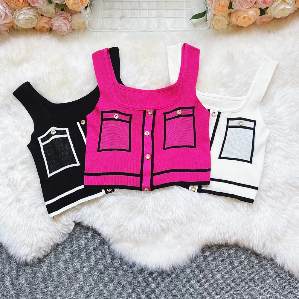 

YuooMuoo Chic Fashion Knitted Tops Women Brand Style Slim Elastic Summer Sweater Tops Streetwear Lady Outfits Camis Tanks