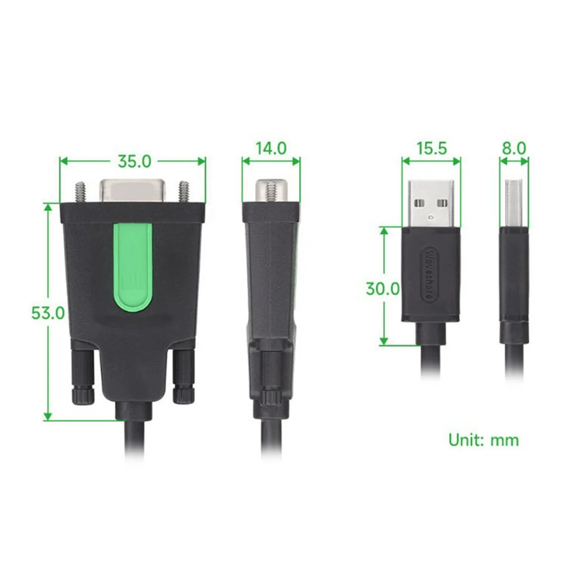 Cable serie Waveshare USB a RS232 actualizado, chip USB tipo A a DB9 macho