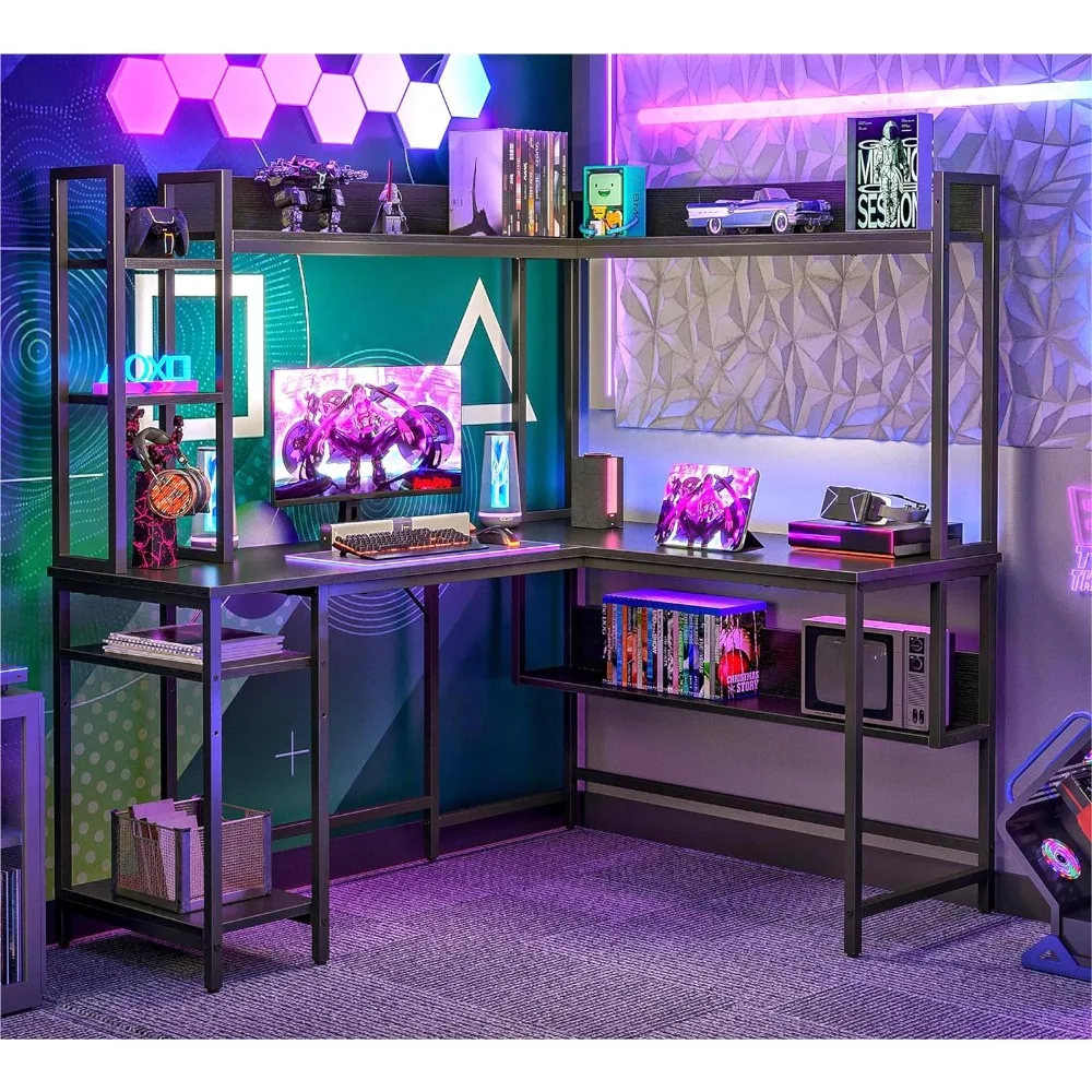 

L Shaped Gaming Desk with Hutch, 60" Corner Computer Desk with Storage Shelves, Large Home Office Desk with Bookshelf