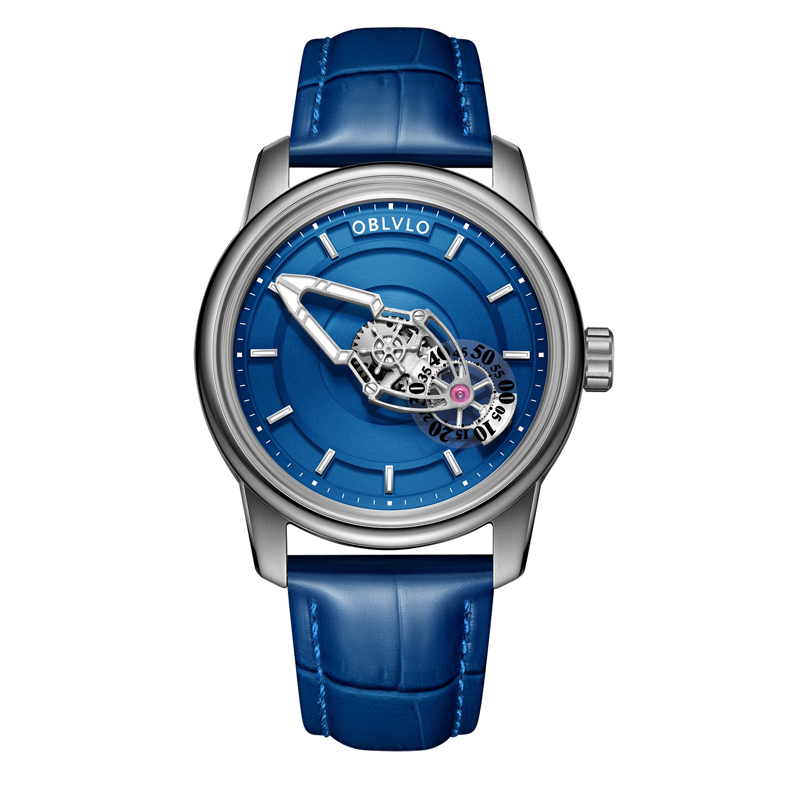 OBLVLO Men Automatic Watch 42MM Mechanical Wristwatch Waterproof Sapphire Luminous Rotation Small Dial Spacecraft Hands