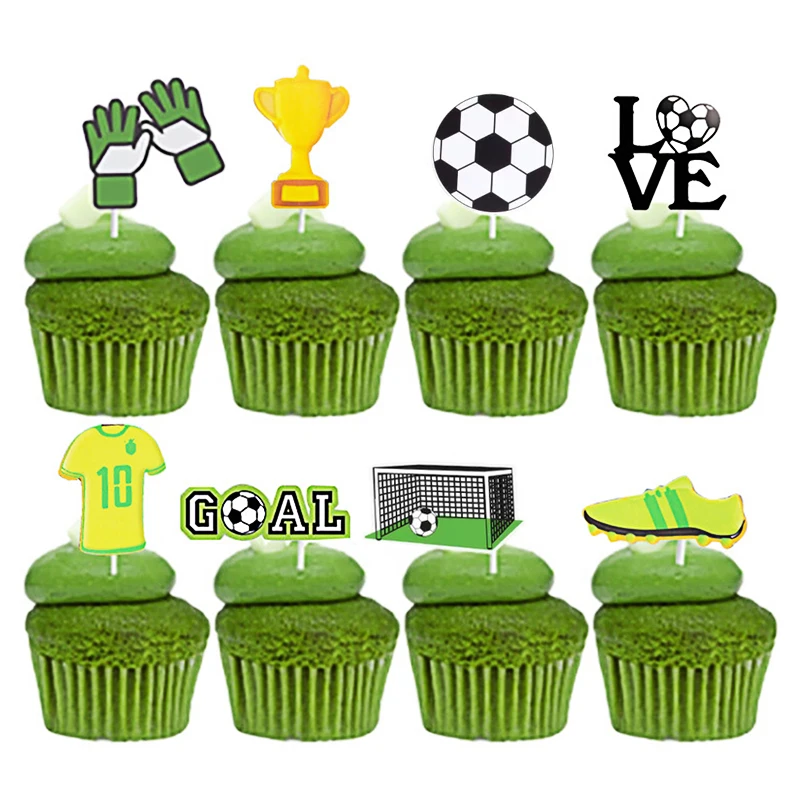 8pcs Football Cake Topper Flags Kids Happy Birthday Decoration Cupcake Toppers For Sports Birthday Baby Shower Party Decoration