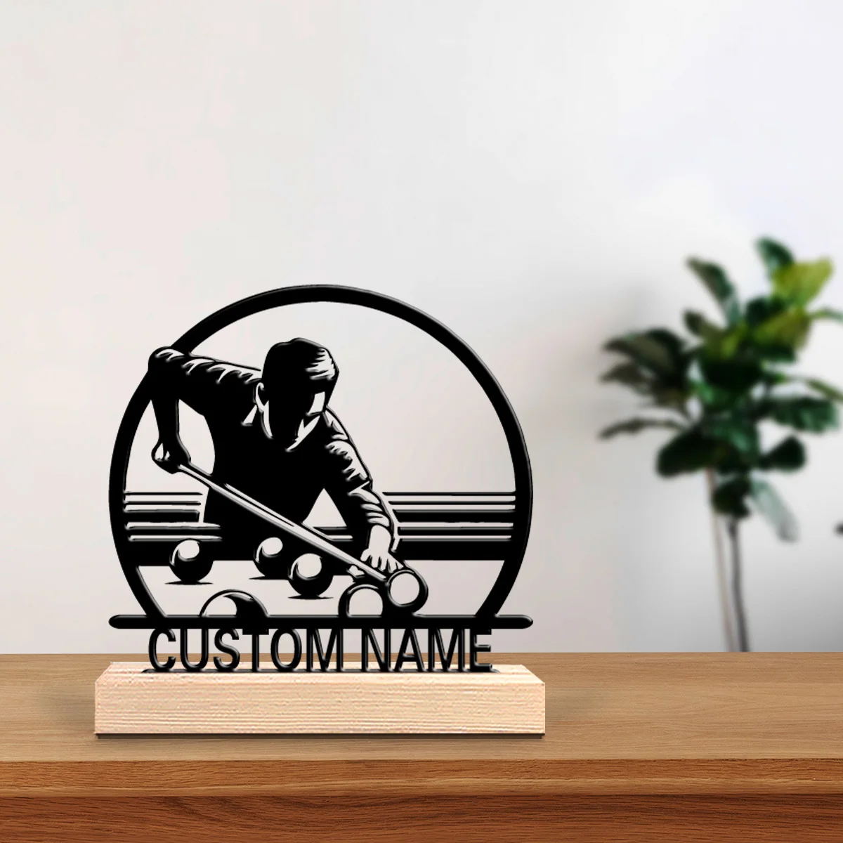 1pc Romantic Personalized Custom Billiards Metal Statues Nature-Inspired Wooden Base Decor for Office Living Room Zen Calm Space