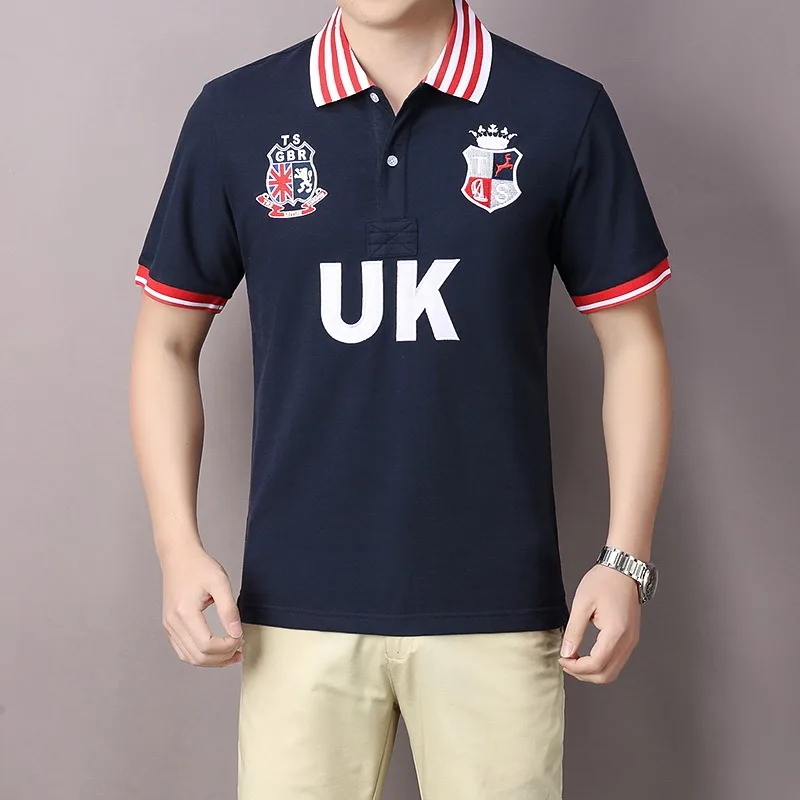 Men's Polo Shirt British Strait Pearl Four Islands Kingdom Short Sleeved Lapel, Fashionable Contrasting Color Pure  Cotton  Slit