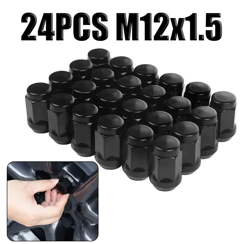 

24pcs Wheel Nuts M12x1.5 Car Wheel Nuts Black Lug Nut Socket Steel For Land Cruiser Prado For Ford Car Accessories