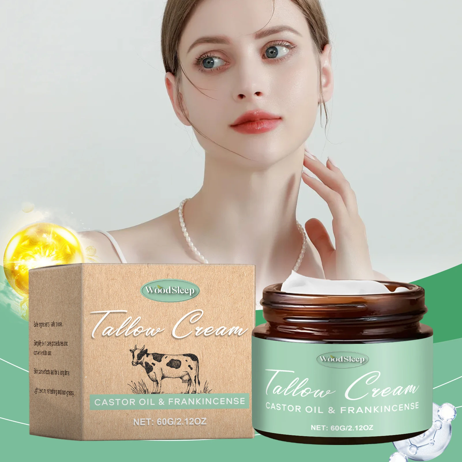 Organic Tallow Skin Facial Moisturizer Brightening Hydrating Face Cream for Extra-Dry Skin Refinement Use