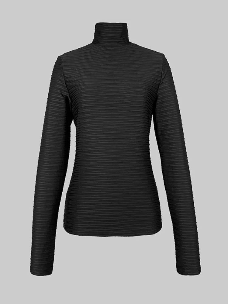 Gymystars ใหม่ผู้หญิง SLIM FIT แขนยาวคอสูงเสื้อยืดแฟชั่น Split-Joint Urban Skinny เสื้อสีดําหญิง streetwear