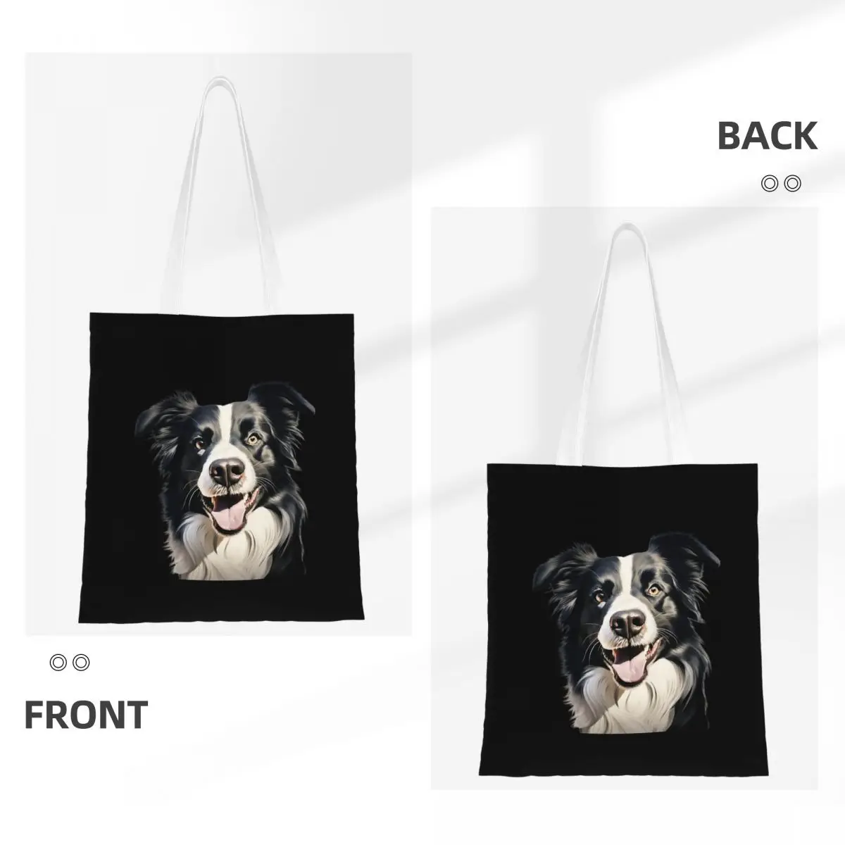 Border Collie Shopping Bags Reusable Canvas The Tote Bag Girls Shoulder Tote Travel Handbag