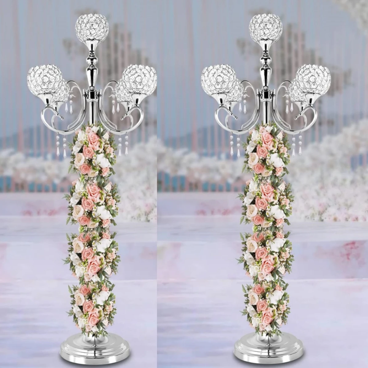 

4pcs/12pcs)75cm /100cm)Wedding Backdrop Stand Tables Decorations 5 Arm Gold Metal Tall Candlestick Candelabra Centerpieces Party