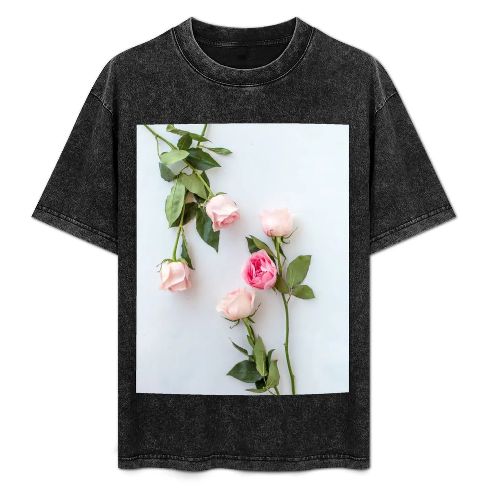 Blush Pink Roses T-Shirt Basic Solid Color Casual Tee Shirt