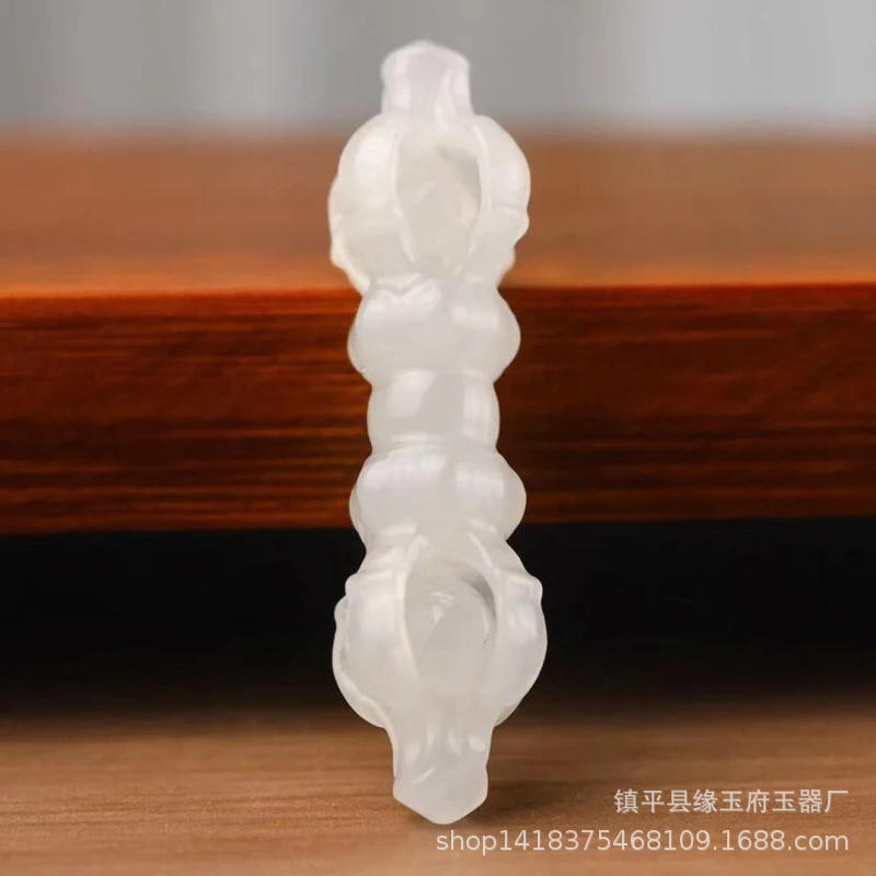 Hetian jade pendant with hollow carving, Vajra pestle for subduing demons, white jade pendant, sheep fat white jade, jade artifa