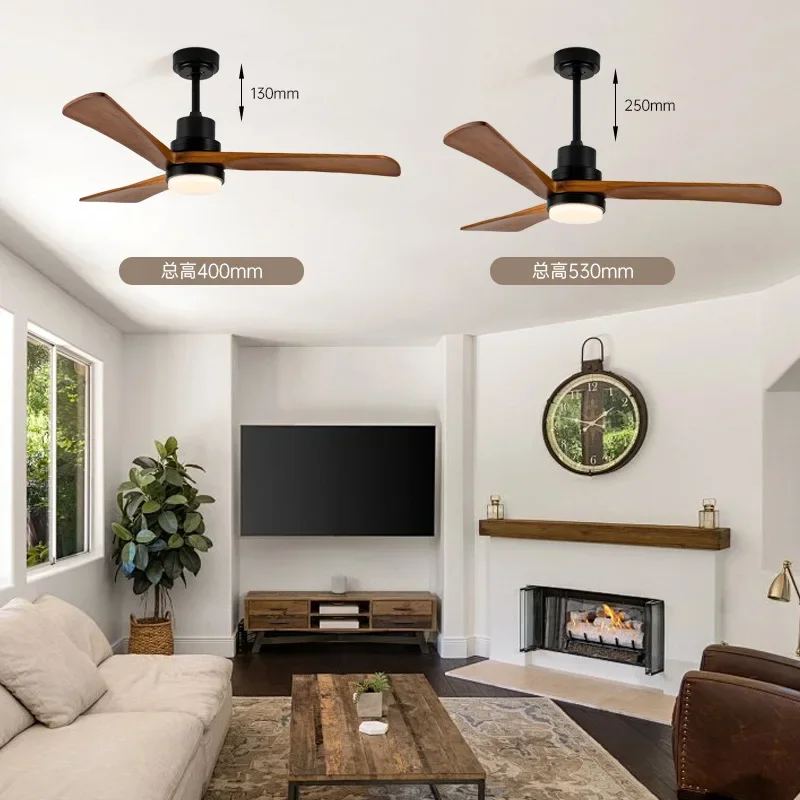 Dining room solid wood fan light intelligent frequency conversion living room fan light bedroom