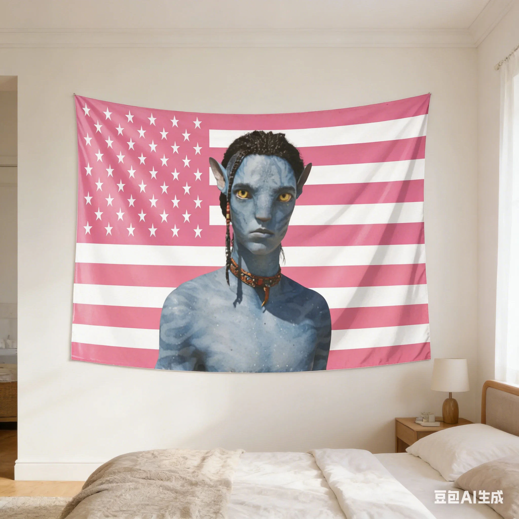 1pc Avatar Inspired Pink USA Flag Polyester Tapestry 2D Wall Hanging for Bedroom Living Room All Season Home Decoration