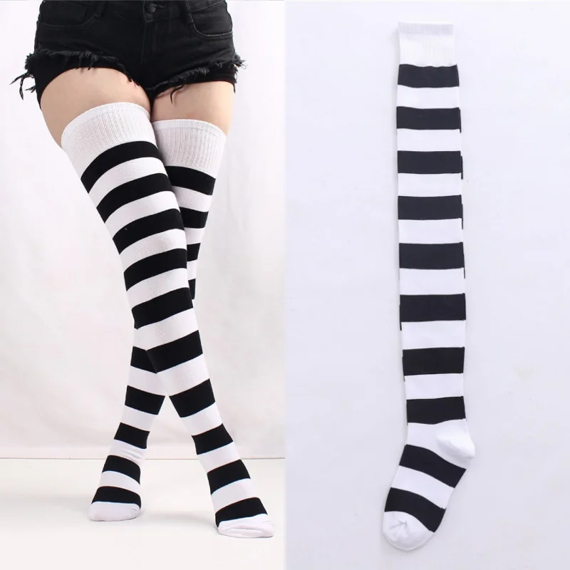 1 Paar Damen-Overknee-Socken aus gekämmter Baumwolle, oberschenkelhohe Socken in Übergröße, lange, locker sitzende, gestreifte, modische, lässige Alltagskleidung