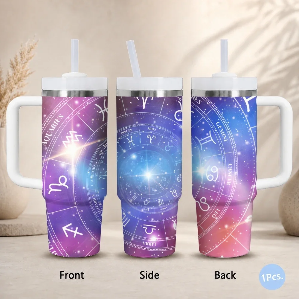 Mystical zodiac sign Vacuum Flasks 40oz Portable Stainless Steel Tumbler with Handle Straw Double Wall Vacuum Insulated Mug